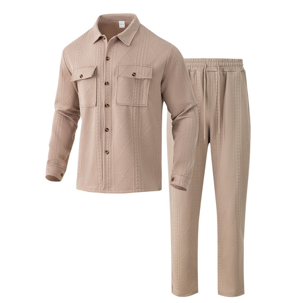 Men's Double Pocket Lapel Jacket Casual Sports Long Sleeve Jacket Pants Set