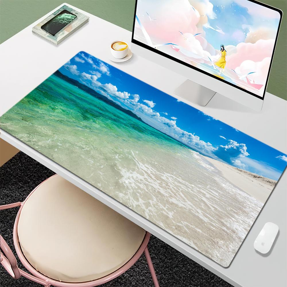 Summer Beach Seaside Waves Ocean Mouse Pad Desk Mat Large Non-slip Anti-fray Keyboard Ergonomic Office Rubber PC Home Custom