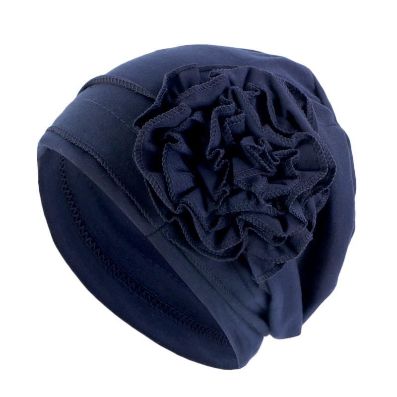 

Women Flower Turban Hat Muslim Hijab Cap Elastic Head Scarf Wrap Chemo Cap Headwear Beanie Bonnet Hair Loss Cover Accessories темно-синий