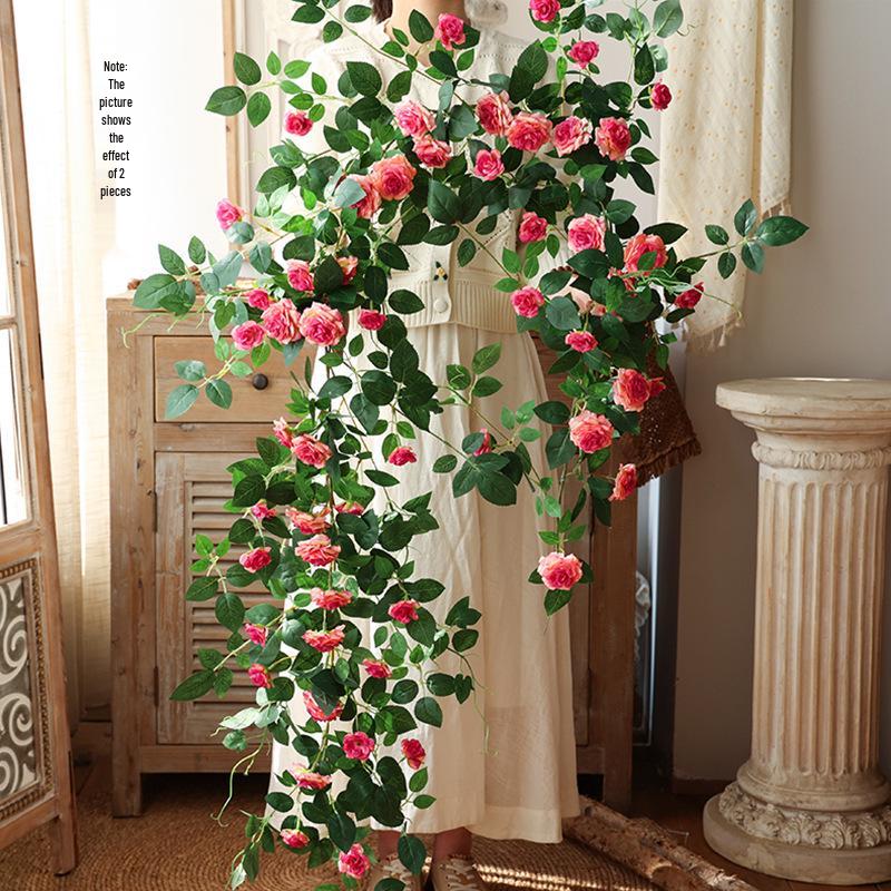 Artificial Rose Vine Wall Decor for Air Conditioner Pipes