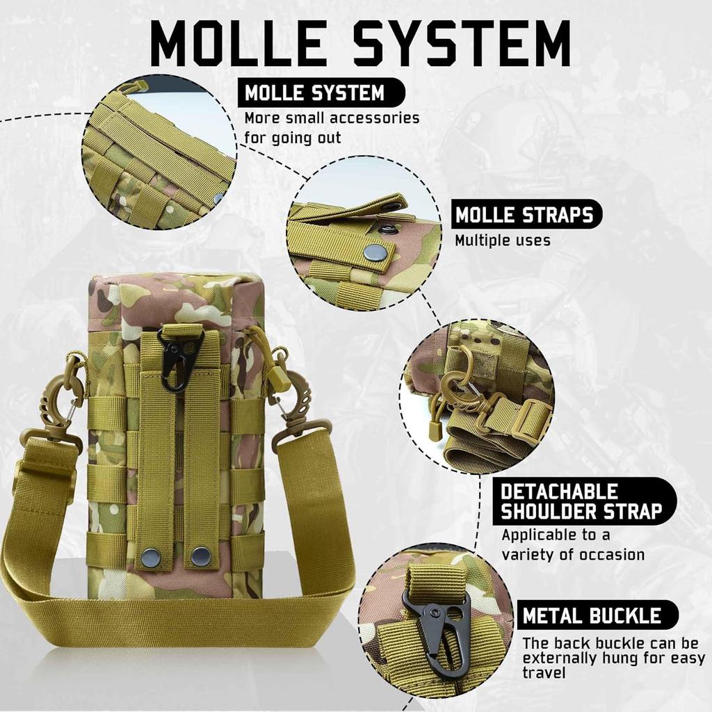 Tactical Water Bottle Pouch, Military Army Molle Water Pouches Carrier Holder for Hiking Camping Outdoor Sport Travel