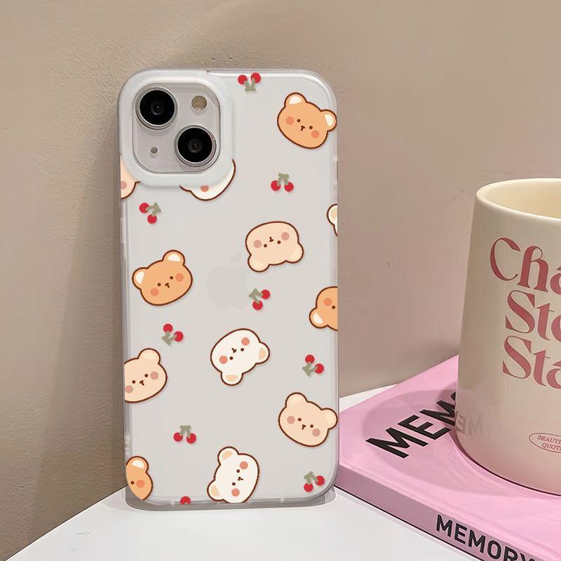 Matný měkký kryt na telefon Cherry Bear pro iPhone 13-17 Pro Max