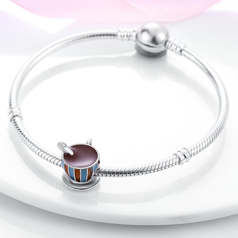 Original Charms Copper Plated Creative Striped Coffee Cup Beads Fit Bracelets For Women Jewelry Making Fine Gifts