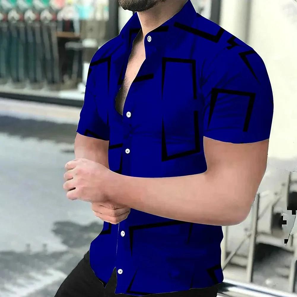 Men s Striped Printed Short Sleeve Shirt, Fashionable and Casual Loose Shirt S
