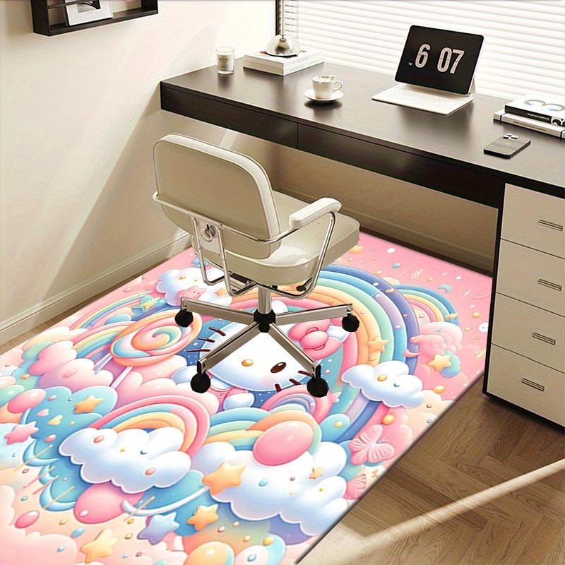 Office Rug Hello Kitty, Rainbow Fantasy Anti-Slip Rug, Machine Washable for Living Room, Bedroom, Office, Multiple Sizes, Bedroom Mat, Decorative Mat,