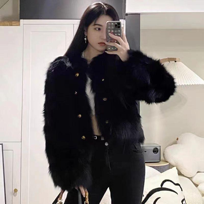 Autumn and winter new Korean version black imitation fox fur coat women's loose toka plush short coat
