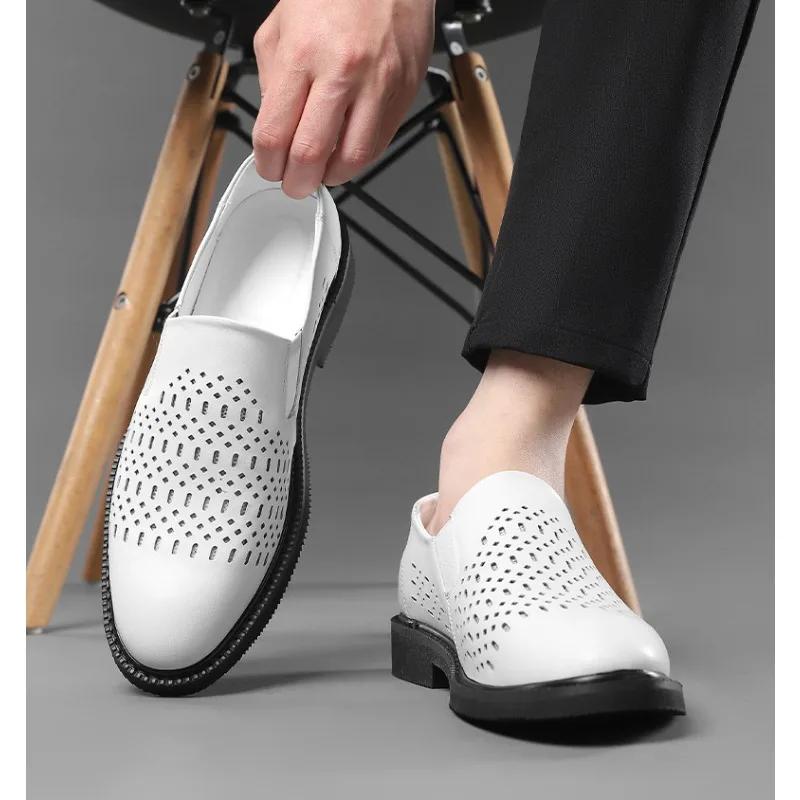 Fashion Designer New Platform Hollow Out Men's Loafers Fashion Leather Soft-soled Male Dress Shoes Casual Man Cow Leather Shoes Man