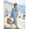 1116 New Bohemian Crew Neck 1D Full Printing Two-piece Set Women's Loose Casual Seaside Holiday Set
