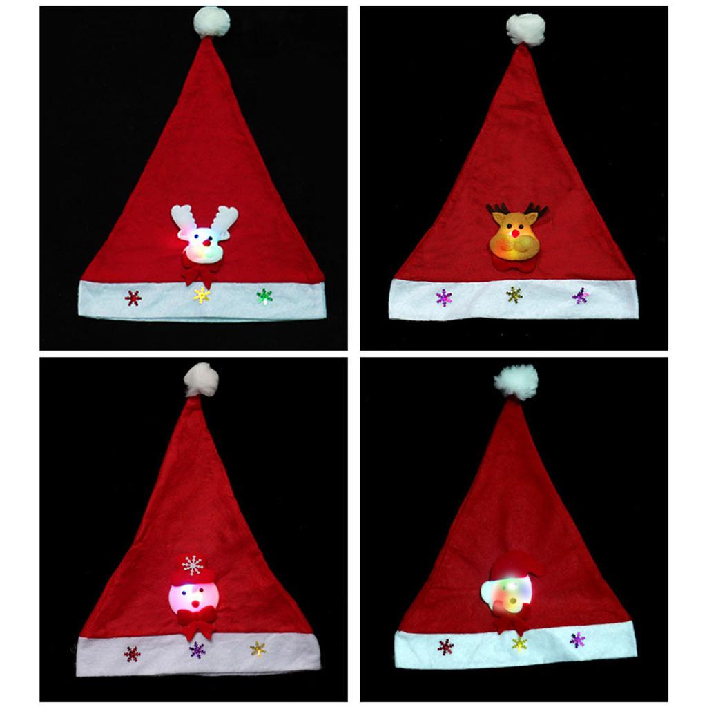 Festive LED Light Up Cartoon Christmas Hat Soft Plush Fabric Flashing LED Lights Surprise Style Christmas Gift