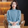 Women's Pure Wool Embroidered Sweater - Half-High Collar, Autumn/Winter, for Middle-Aged & Elderly, Warm Base Layer/Outerwear