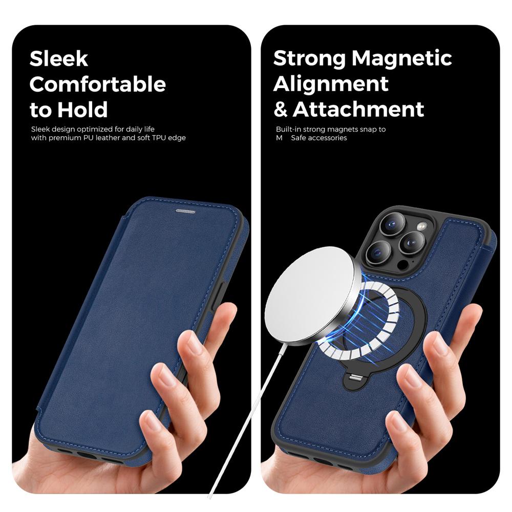 KEYSION PU Leather Flip Wallet Case for iPhone 11 12 13 14 Pro Max 14 Plus Cards Slots Magnetic 360 Ring Stand Phone Back Cover