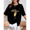 T-shirt Bianca Oversize con Stampa di Bicchiere da Prosecco e Champagne Outfit Estivo Casual da Donna