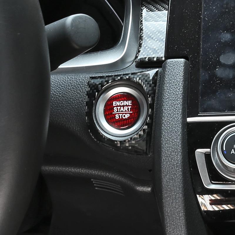 For Honda Accord Odyssey Civic CRV  FIT INSPIRE Real Carbon Fiber Car Engine Start Stop Switch Button Cover interior Accessories