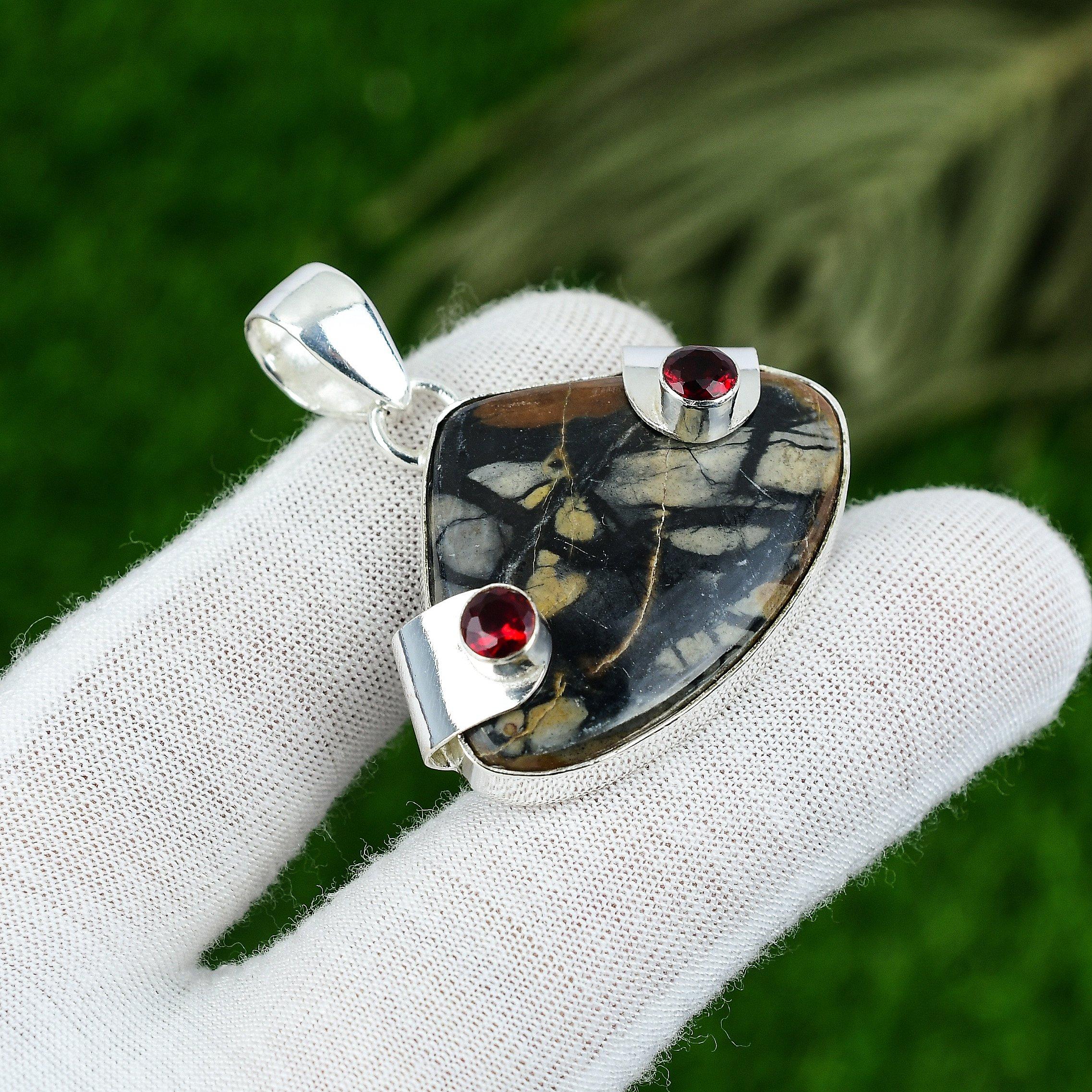 

Распродажа ко Дню матери Ювелирные изделия из стерлингового серебра 925 пробы с подвеской из камня яшмы Пикассо и граната