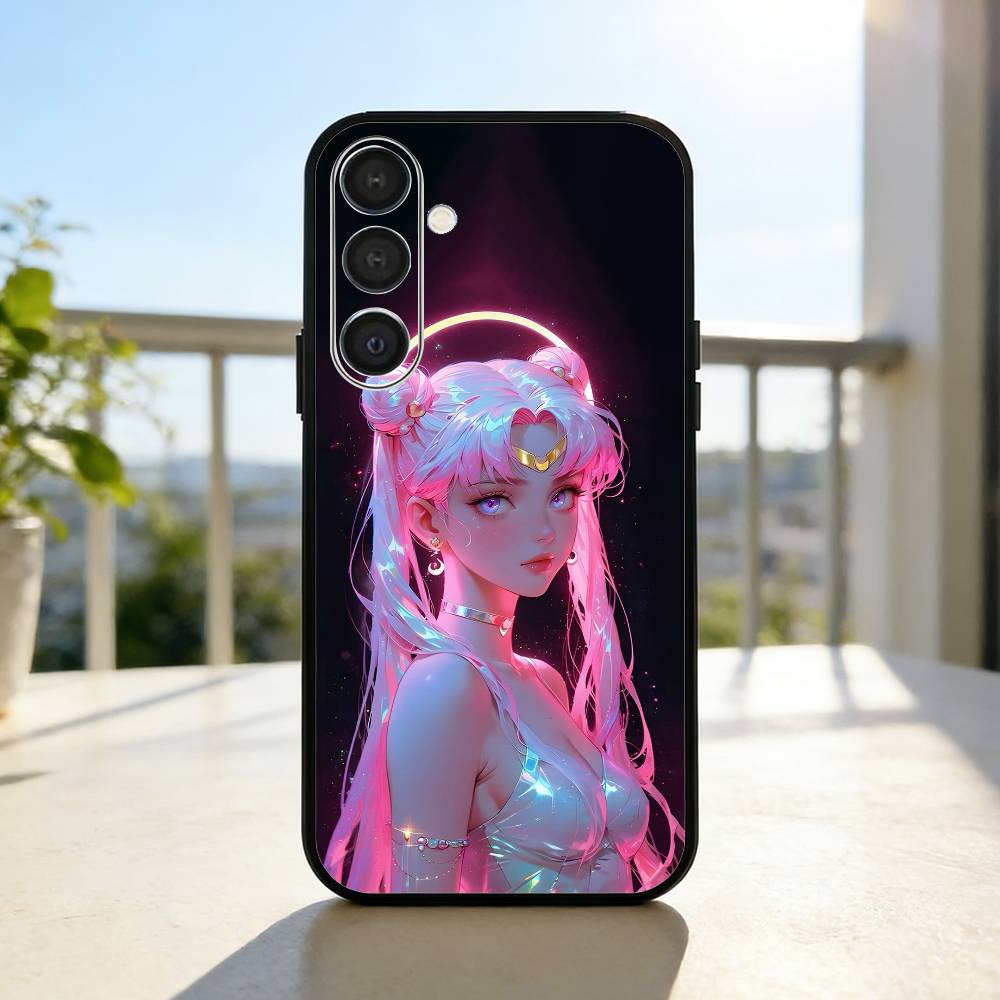 S-Sailor-M-Moon Anime Phone Case For Samsung A73,72,71,A52,51,40,41,A22,A32,31,A13, Soft Black Shell