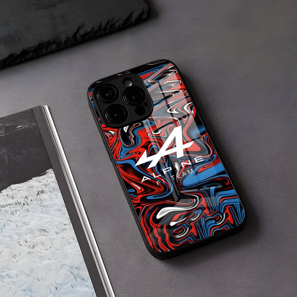 Alpine Logo Trikolóra Francouzský Kryt na Telefon Pro IPhone 17 Air 16 E Pro Max 15 14 13 Mini 12 Pro 11 Max Plus Černý Skleněný Kryt