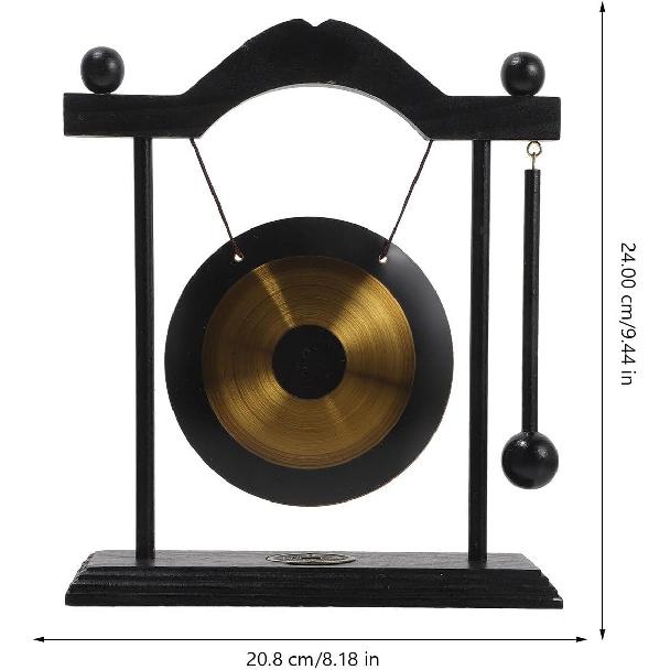 HOMSFOU 1 Set Gong with Stand and Mallet Feng Shui Brass Gong Chinese Gong Desktop Vintage Chimes Asian Gong Bell Chinese Traditional Desk Bell