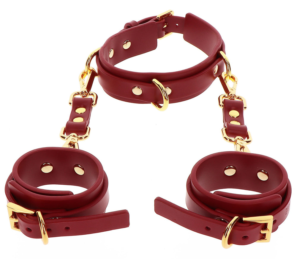 Taboom Red D-Ring Collar with Wrist Cuffs - TABOOM - Bondage & Restraints