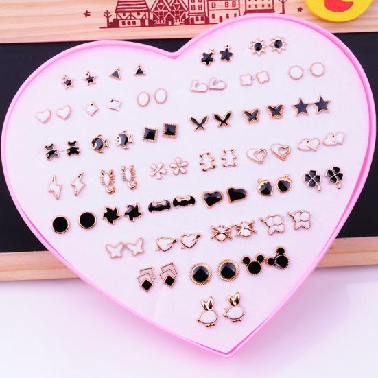 36 par kolczyków damskich w kształcie kolczyków, lśniących, wielokolorowych, z kreskówek, bez uszkodzeń, dekoracyjnych, ze stali nierdzewnej