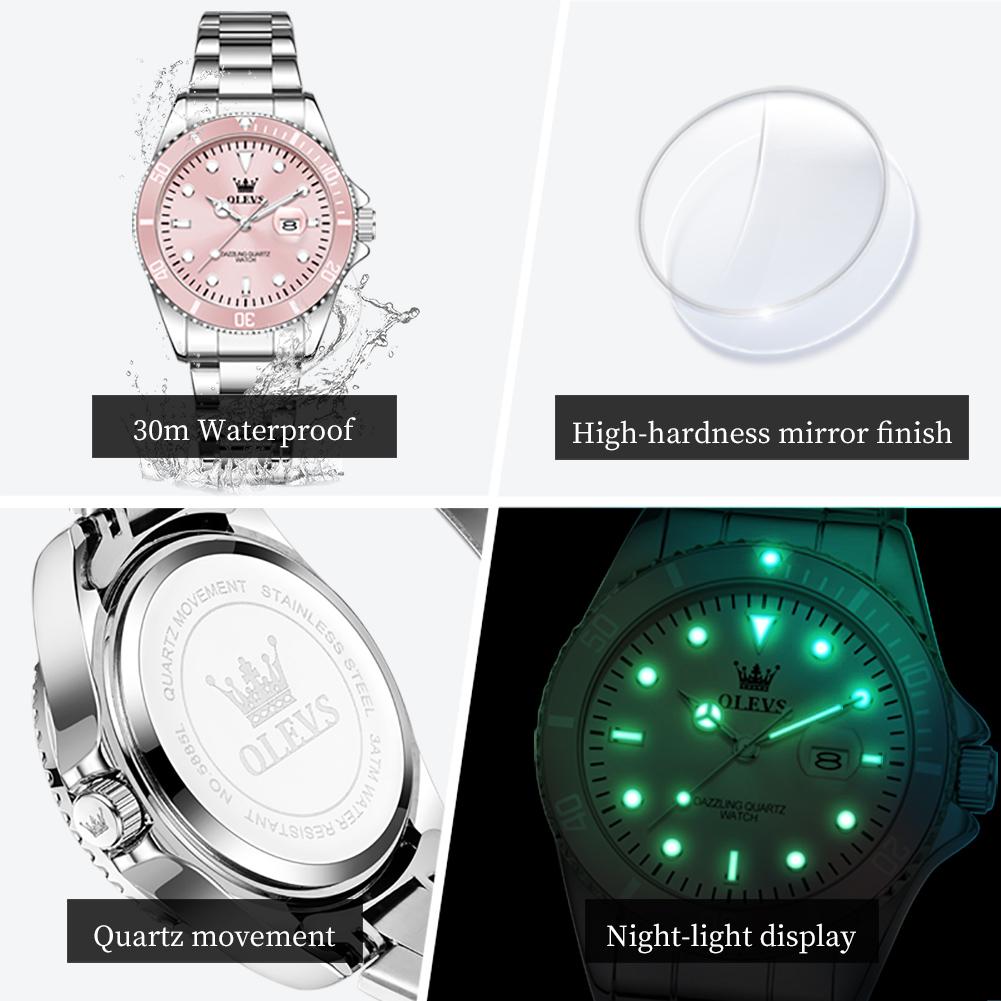 OLEVS Watches Woman Fashion Elegant Sports Quartz Watch Waterproof Luminous Date Wristwatch Girlfriend Lovers Gift
