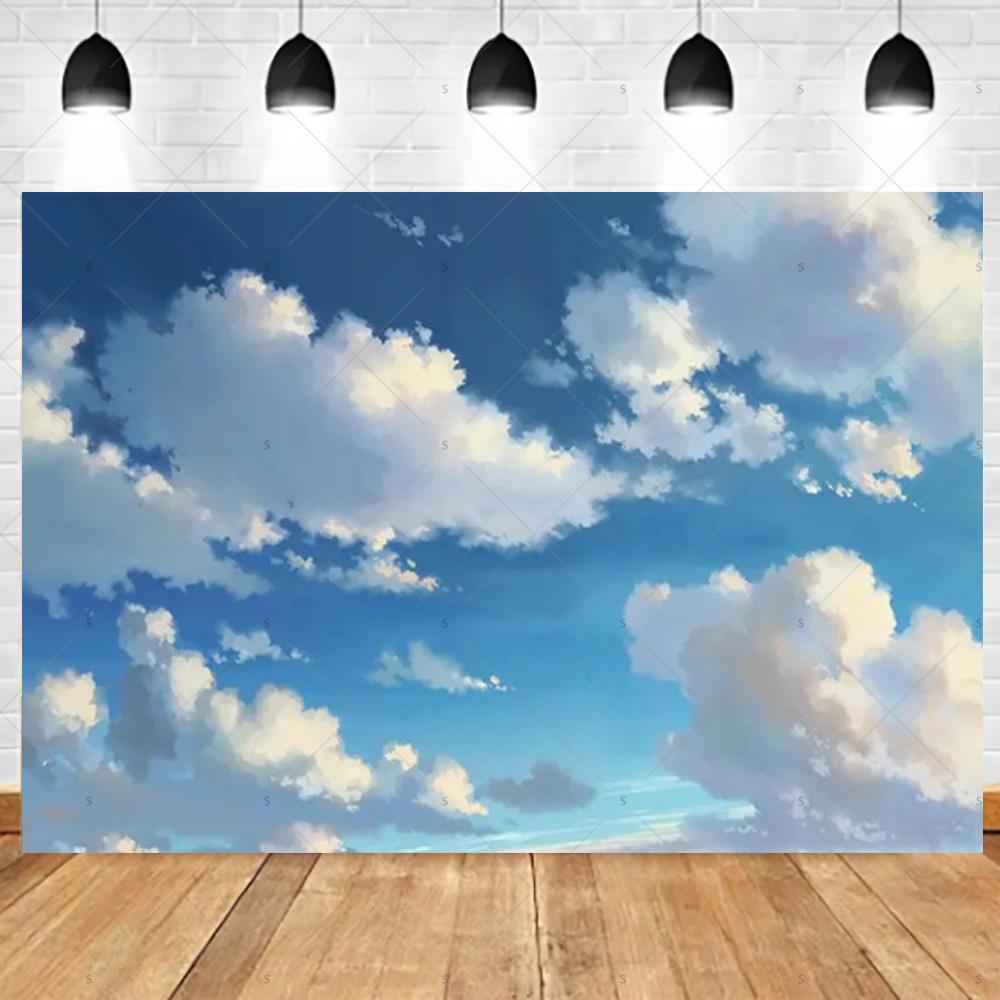 Dreamy Blue Sky And White Clouds Photography Backdrop Supplies Natural Scenery Wedding Party Decor Background Photo Shoot Props