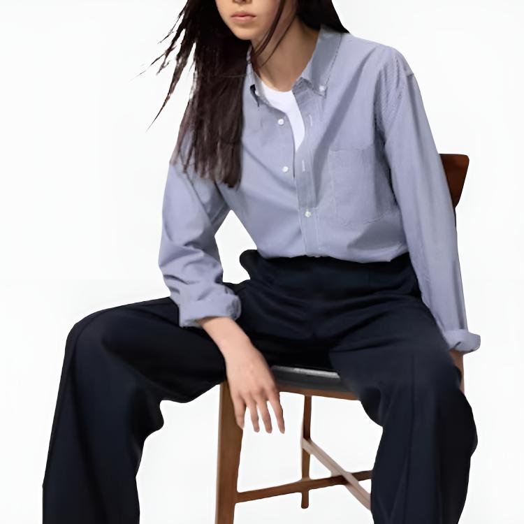 Uniqlo Button Long Sleeve Plaid Shirt Unisex Shirts Blue 453151-66