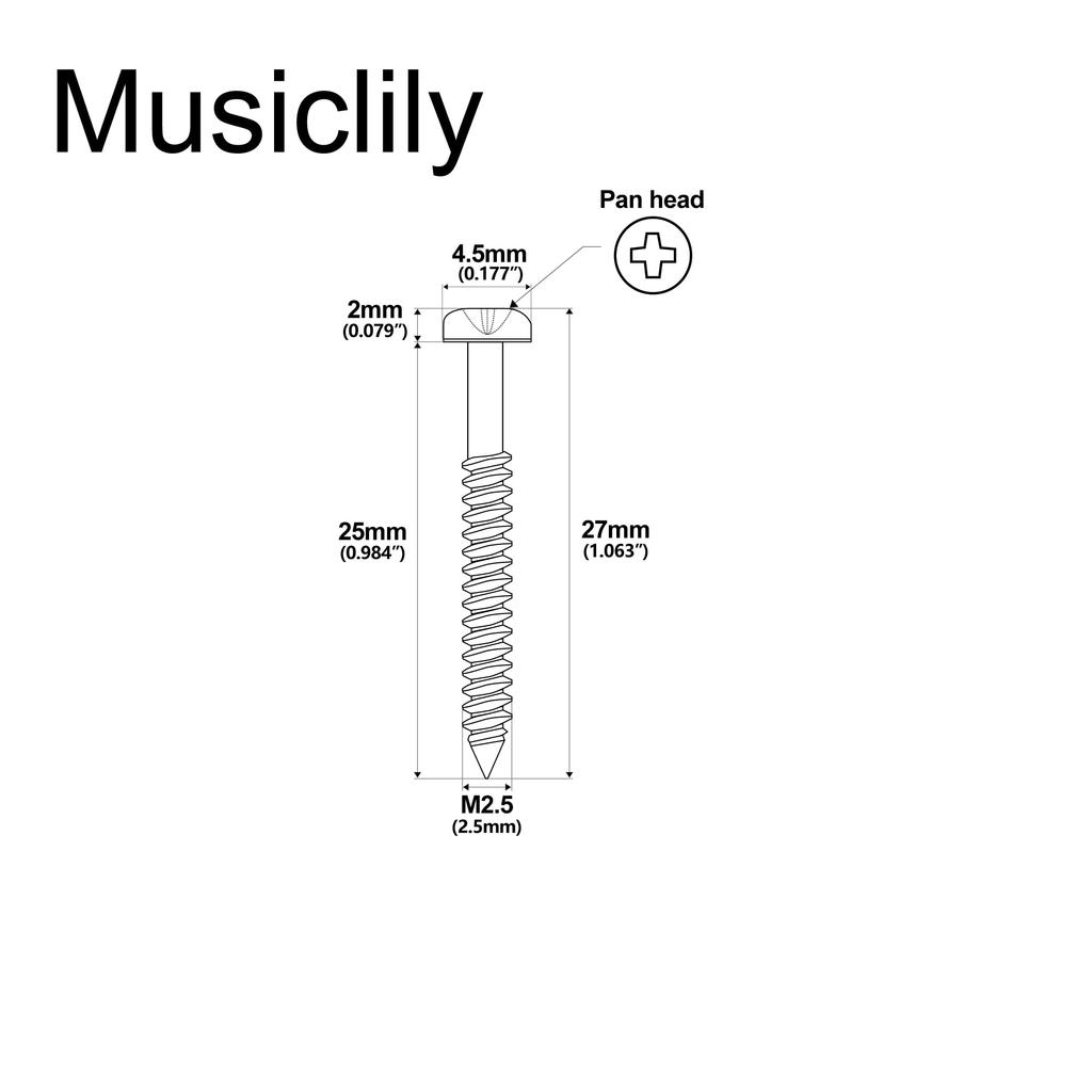 Musiclily Ultra Stainless Steel Pickup Metric Cross Recessed Pan Head for Electric Black of M2.5x25mm Screws, Standard, Screws, Guitars, (Set 10)