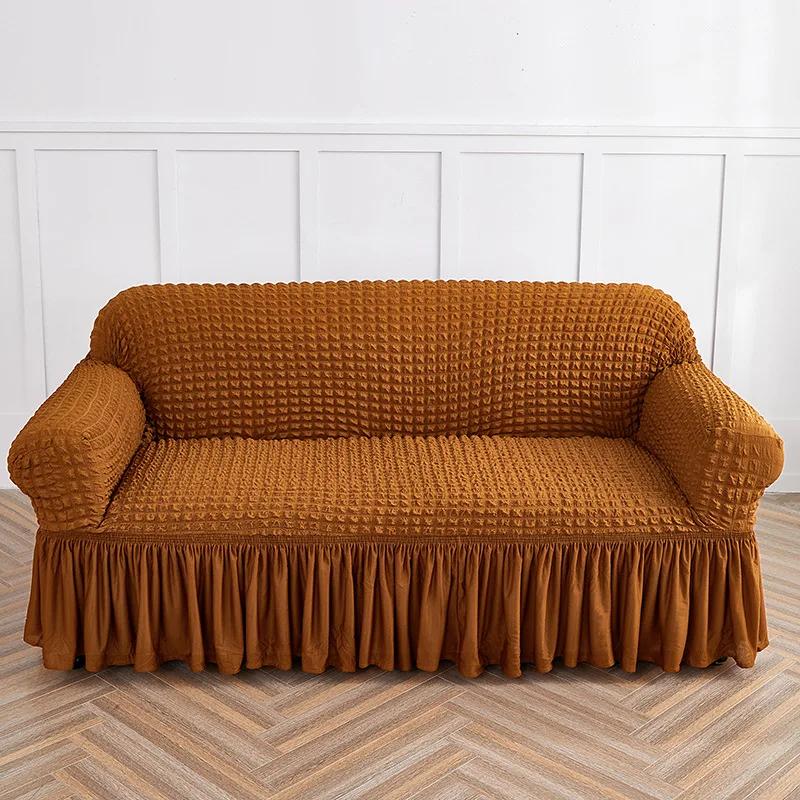 Bubble Gauze Sofa Cover with Skirt Hem All Inclusive Elastic Dust Cover for Living Room Anti Slip Furniture Protection Slipcover