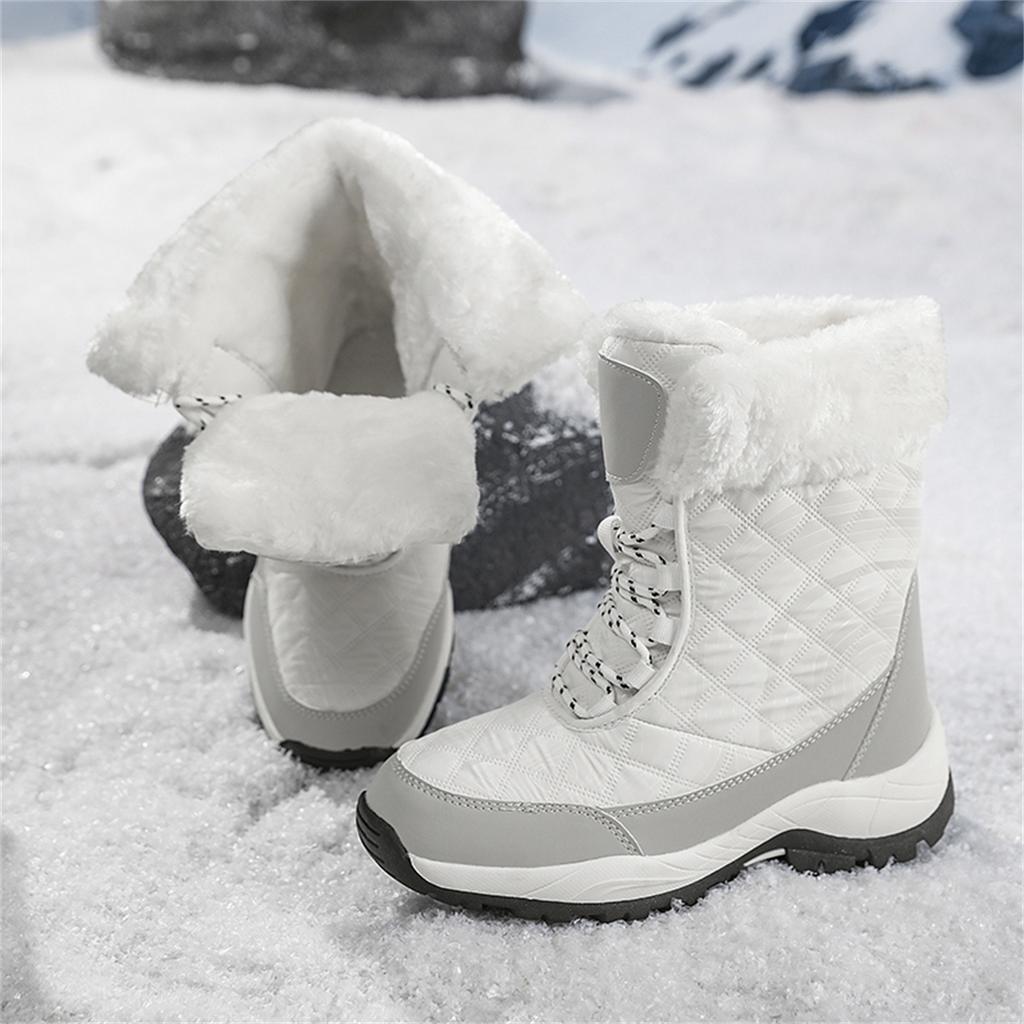 TUINANLE Winter Thick Women's Snow Boots Warm Plush Mid-calf Boots Non Slip Platform Snow Boot Casual Female White Shoes