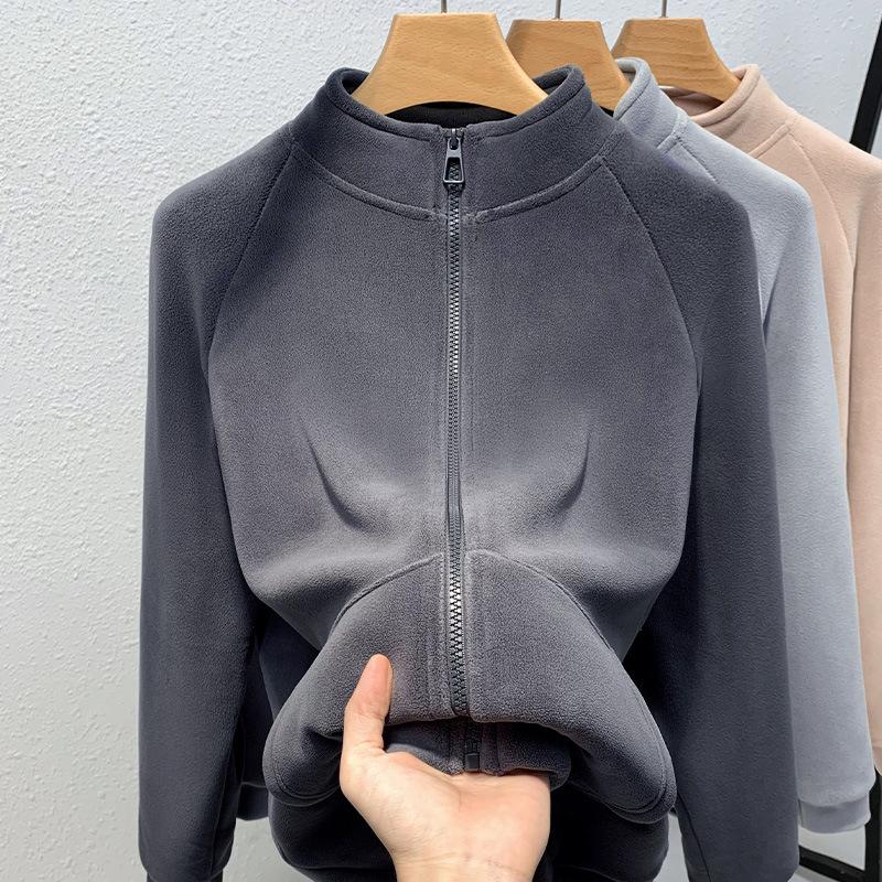 Fleece Jacket Women's Autumn and Winter New Fleece Thickened Thermal Top Loose Casual Stand-up Collar Cardigan Sweater