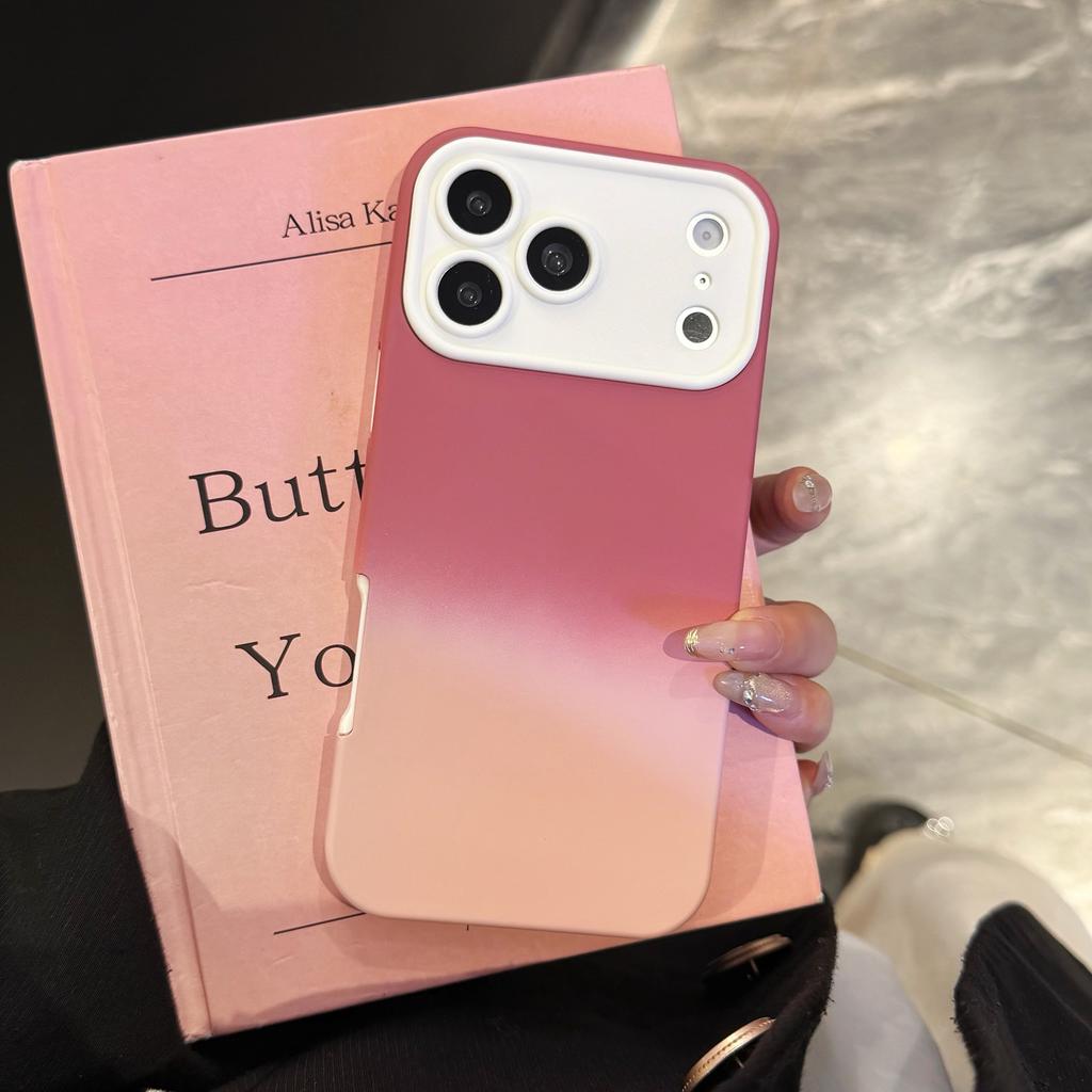 Gradient Color Matte Camera Protection Case For iPhone 17 16 15 14 13 Pro Max 2 IN 1 Large Window Anti-fall Bumper Phone Cover