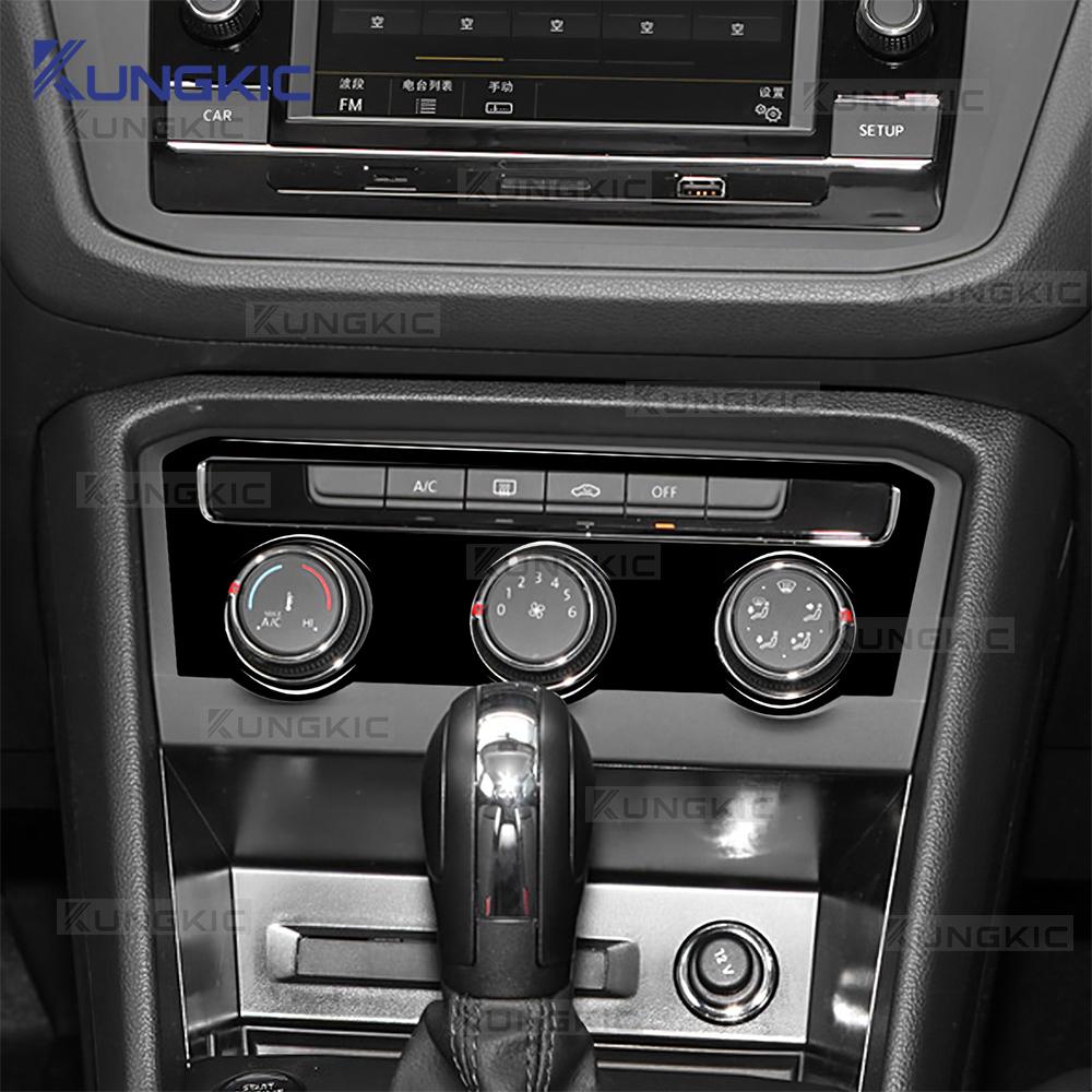 For Volkswagen VW Tiguan AD1 mk2 2018 2019 2020 2021 Real Soft Carbon Fiber Glossy Black Sticker LHD RHD Car AC Switch Panel
