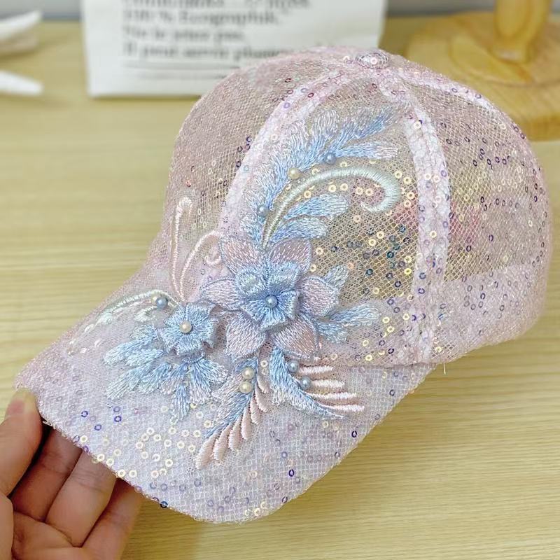 1PC Lace and Floral Baseball Cap for Women with Adjustable Hook-And-Loop Fastener and Sequins, Suitable for Parties and Outings