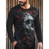 Autumn and Winter Men's Cross 3D Printed Crew Neck Long Sleeve T-Shirt