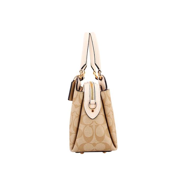 Coach Lillie 33 Classic Monogram Print Faux Leather Shoulder Crossbody Tote Bag Large Women Bags White Khaki 91495-IMDQC