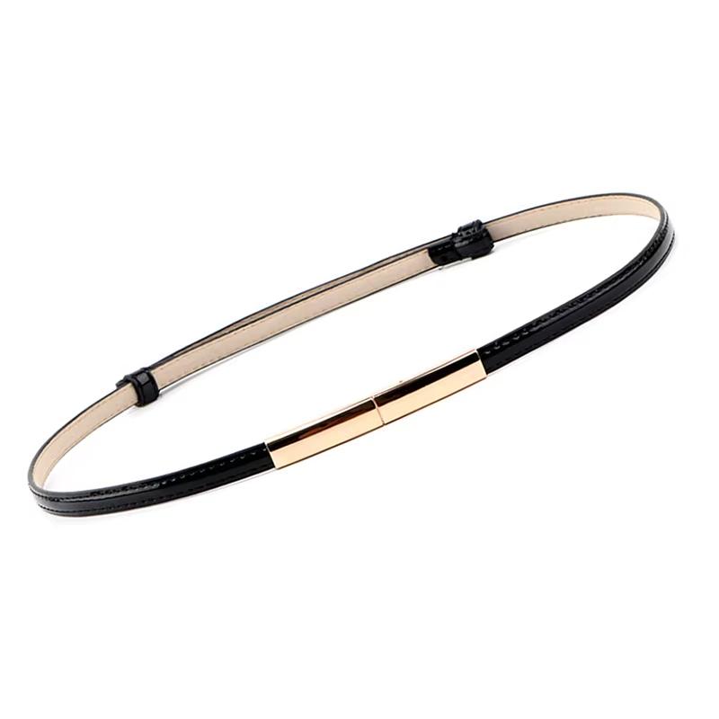 R&N Fashion 2 Mode Nieuwe Dunne PU Lederen Riem Voor Vrouwen Dame Gouden Metalen Gesp Verstelbare Tailleband Jurk Jas Decoratie Taille Riemen zwart