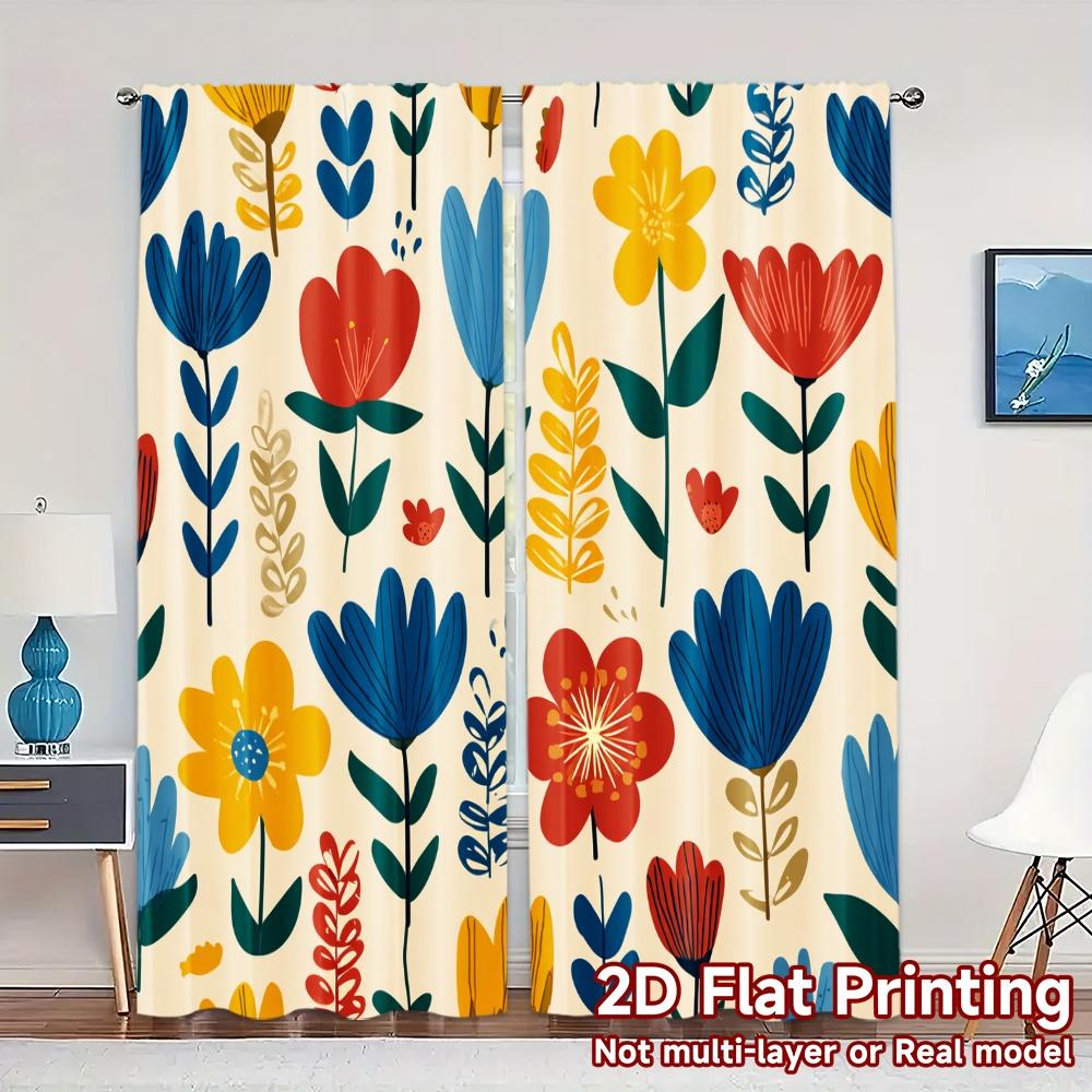 

2D Flat Printing JIT 2pcs Curtains (Without Rod) Floral Whimsy Modern Print Curtains Prints Light Filtering Curtains Art Deco 100*130 HOOK 1pcs