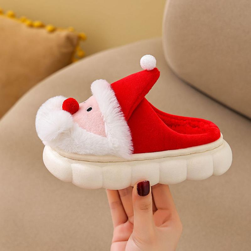 Santa Christmas Children Slippers Winter Cartoon Non Slip Boys Girls Slippers Plush Warm Soft Bottom Kids Mum Home Shoes