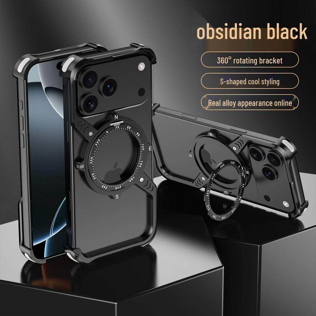 Cross-Border Apple 17 Pro Max S-Shaped Metal Phone Case with Rotating Stand