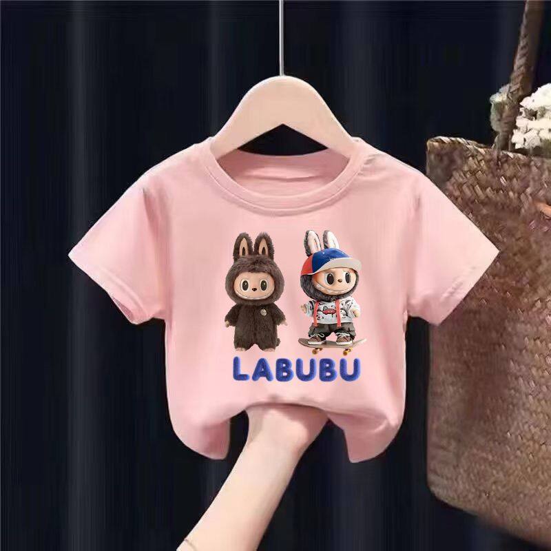 LABUBU Summer Fashion Cartoon Girl Short Sleeve Casual T-shirt Short Sleeve Outdoor Sports Children's Clothing