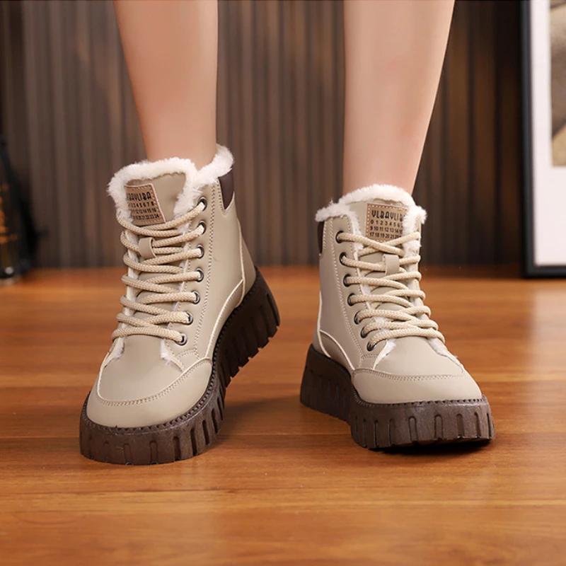 Fashion Warm High Top Short Boots 2024 Winter New Style with Plush Thick Sole Casual Street Photography Trendy Women's Zapatos De Mujer