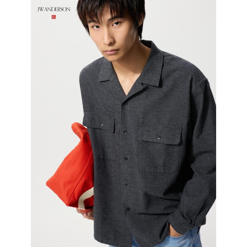 Uniqlo Brushed Cotton Open Collar Oversized Shirt  Long Sleeve 