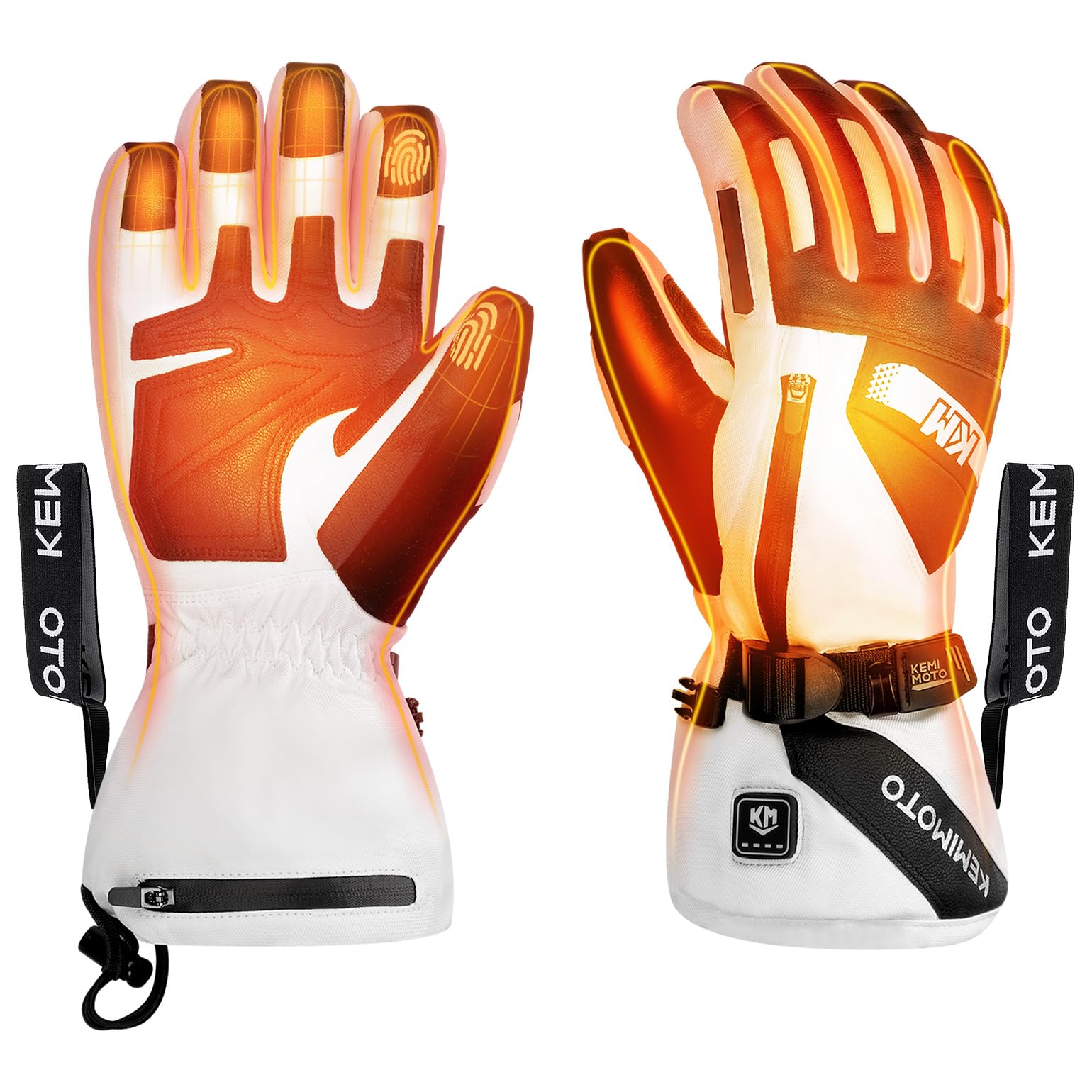 

KEMIMOTO Электрические перчатки с подогревом для мотоциклов и для смартфонов, быстрого нагрева, 3 температуры, PSE, от холода для снега, размер M, зима, перезаряжаемые Type-C, белый