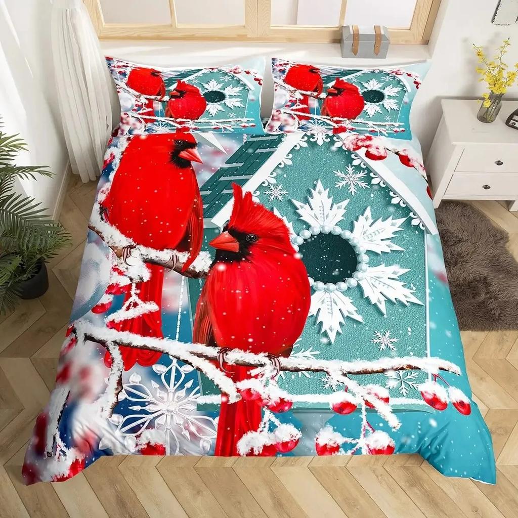 Cartoon Birds Duvet Cover SetWatercolor Cute Music Animal Bedding Set Comforter CoverChildlike Style Quilt Cover Set Full Size