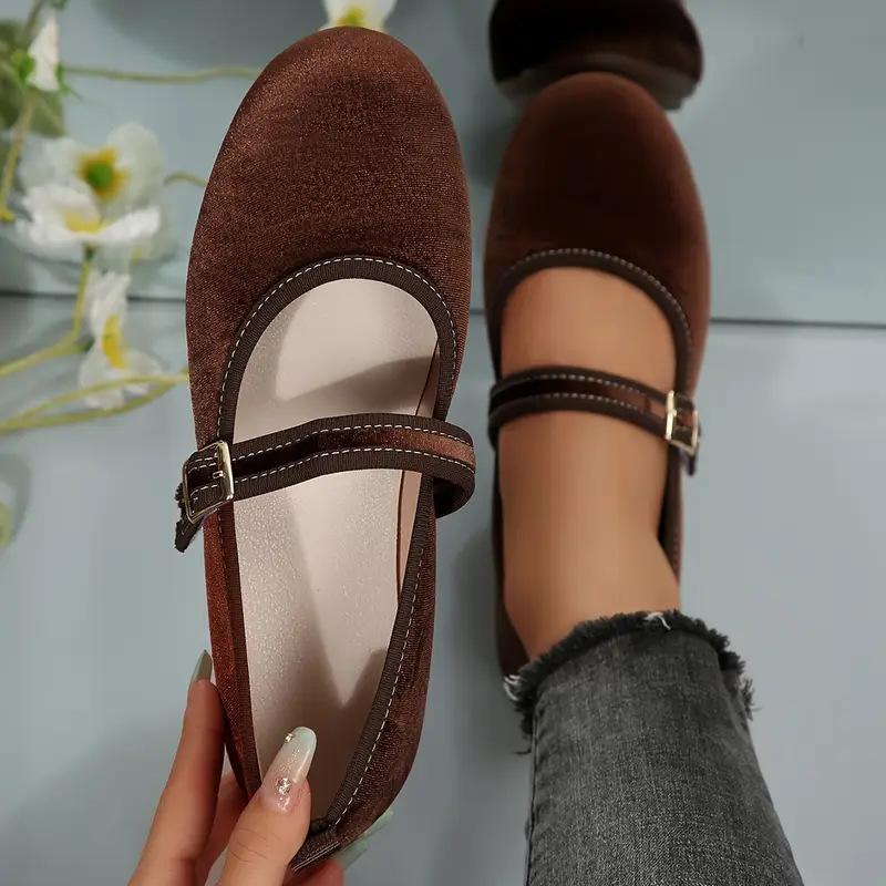 

Women Plus Size Suede Mary Jane Flats New Pointed Toe Belt Buckle Ballet Style Elegant 43 темно-коричневого