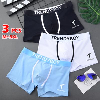 3 piezas de bóxers de verano para hombre, con estampado de letras, color de contraste, cintura media, elásticos, transpirables, con forma de U, ropa interior masculina