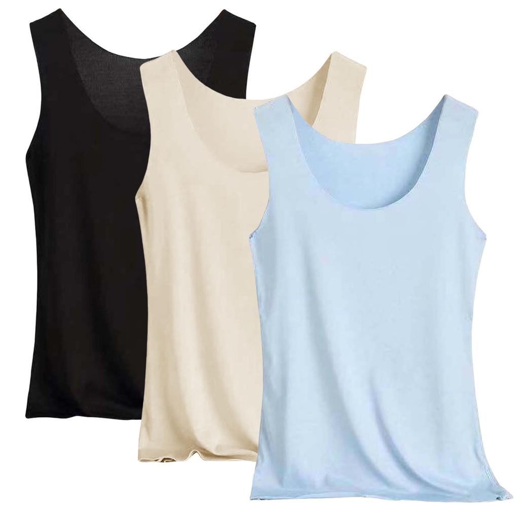 Women's Solid Color Tank Top Seamless Silk Undershirt Sleeveless Shirt
