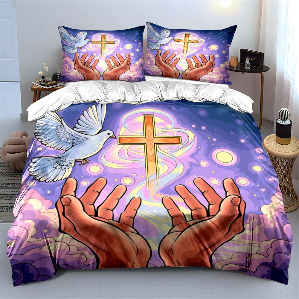 Hands, cross, dove, clouds. Bedding sets Duvet cover sets Duvet covers Pillowcases(1*Duvet Cover 2*Pillowcases without duvet insert)