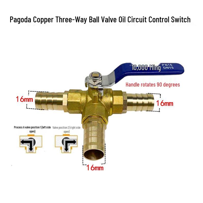 Copper Pagoda Nozzle: Three-Way Ball Valve for Water, Oil, and Air Circuits; Heater & Air Conditioner Hose Tee Switch.