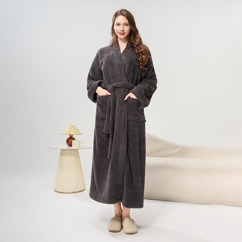 Unisex Dicker Korallenfleece Bademantel Herren Damen Übergröße Nachtwäsche Robe Winter Heimgebrauch
